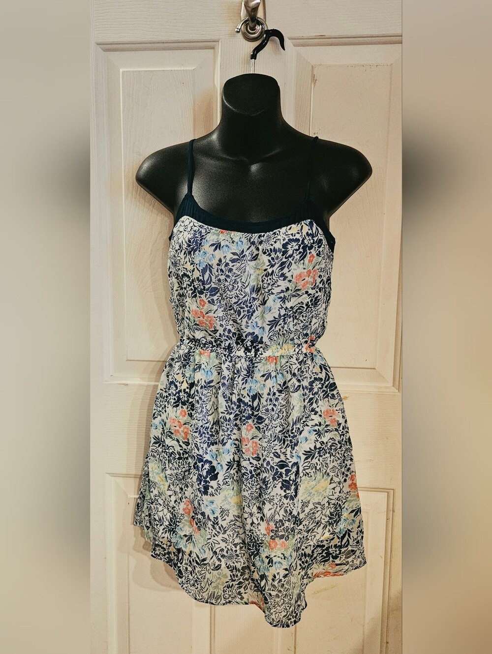 Hollister Navy-Trim Floral Mini Dress with Multicolor Blooms
